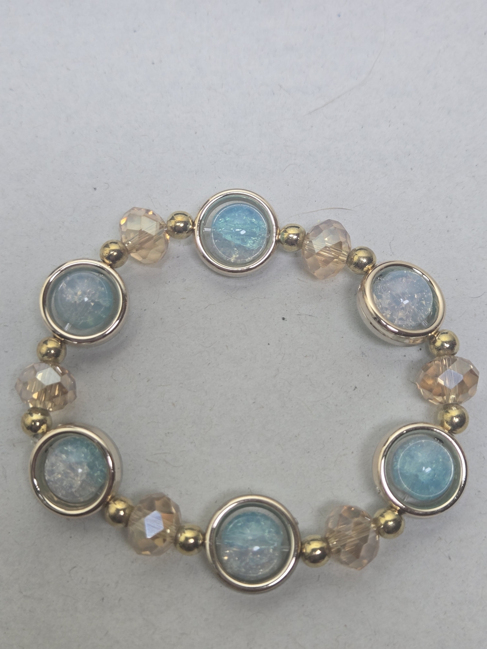Gold-Tone Blue Opal Bead Stretch Bracelet